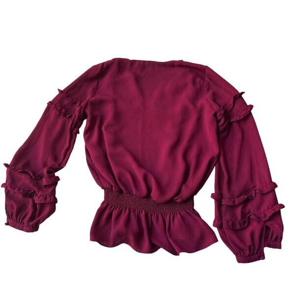 Lauren Ralph Lauren Blouse XS Burgundy Ruffle Fairycore Romantic - Picture 3 of 3